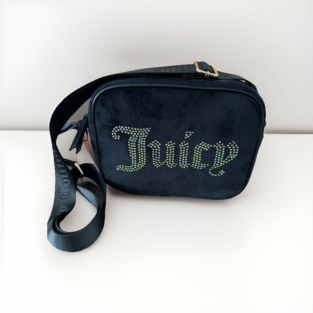 Juicy Couture Obsession Black Liquorice Crossbody Crystal Logo Bag Purse New